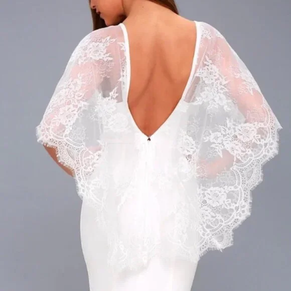 Lulus White Lace Overlay Bridal Gown With V-Back & Flutter Sleeves - Picture 3 of 10